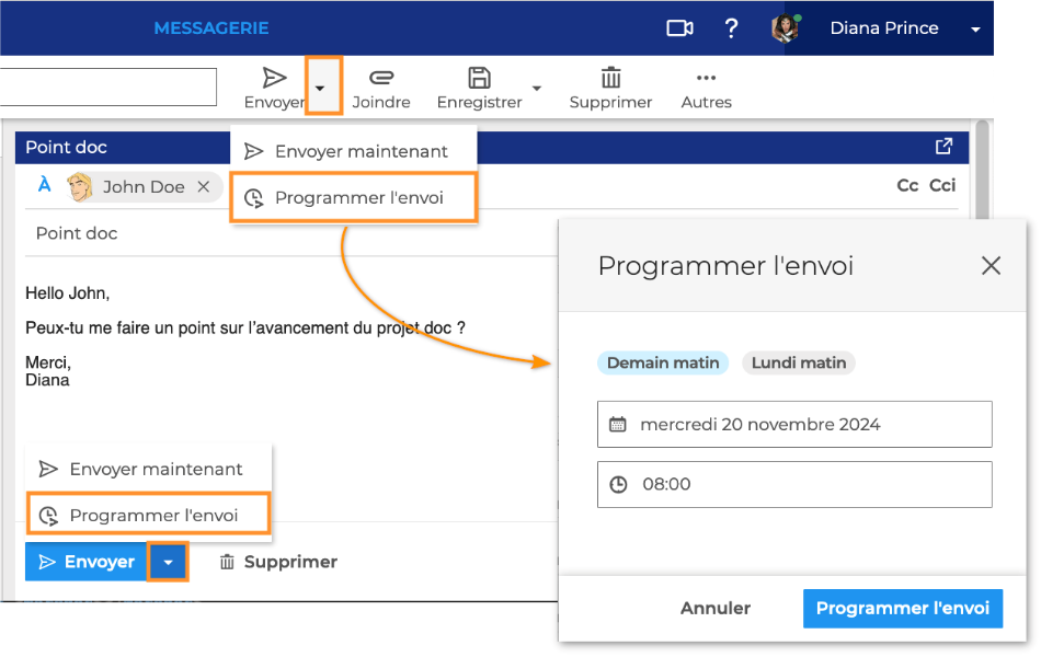envoi differe Envoi d'e-mail différé